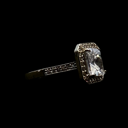 Carved Square Diamond Ring (Silver)